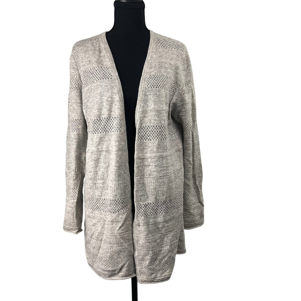 Charter Clubโ Luxury 100% Cashmere Open Front Longline Cardigan Gray Pointelle L